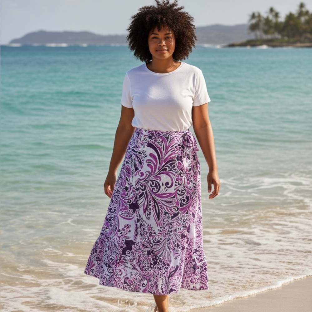 Purple Paisley Floral Flare Bohemian Midi Summer Skirt Plus SZ 14 US 100% Cotton - Picture 2 of 7